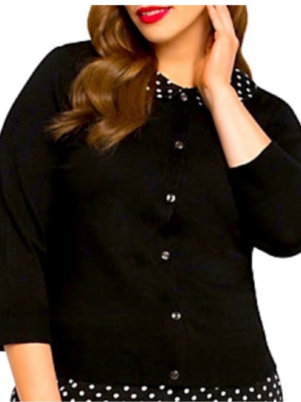 Retro Chic Black cardigan skirt set with White Polka Dot Collar & belt